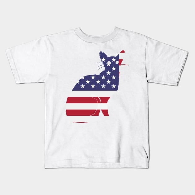 American Flag Funny Cat Kids T-Shirt by macshoptee